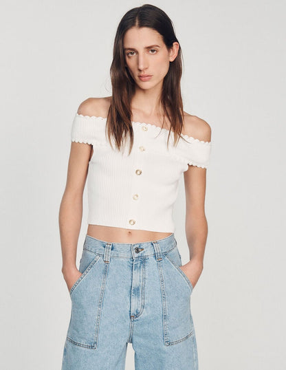 Knitted Crop Top Off shoulder(White)