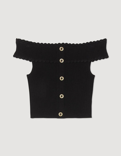 Knitted Crop Top Off Shoulder(Black)