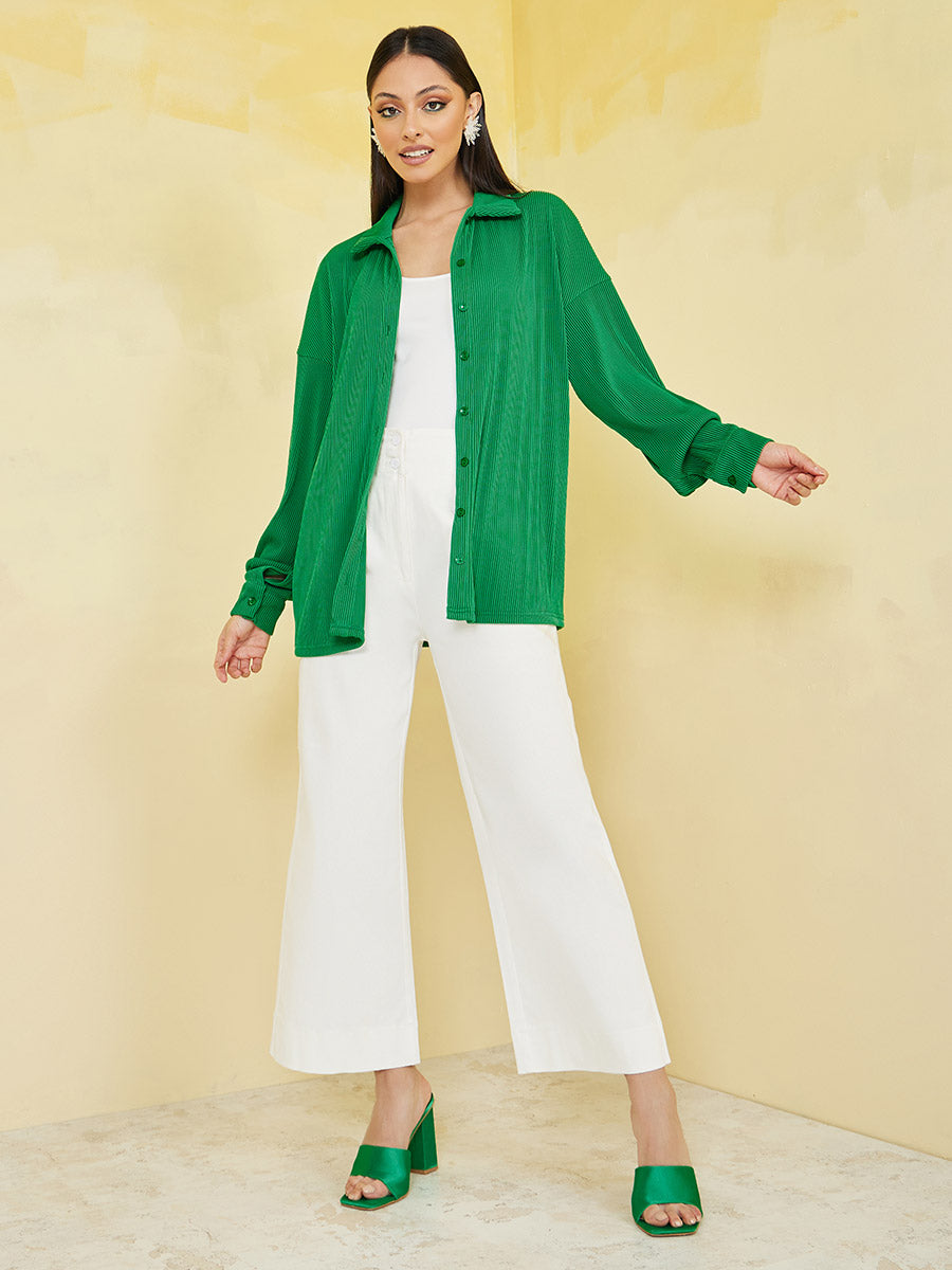 Satin Oversize Shirt (Green)